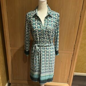 Patterned Green and Blue on White Women's Dress